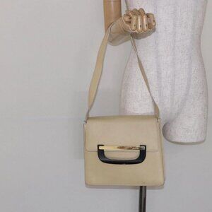 GUCCI Shoulder Bag Leather Cream Gold Auth